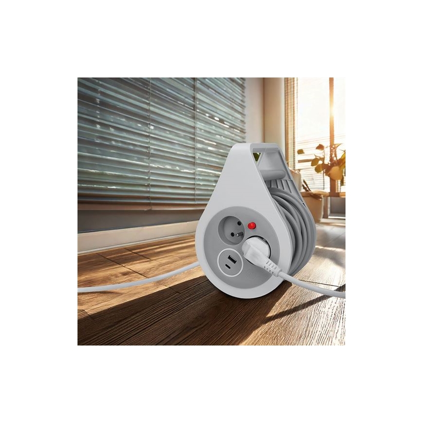 Cavo di prolunga su bobina 2 prese + porte USB-A e USB-C, 10 m
