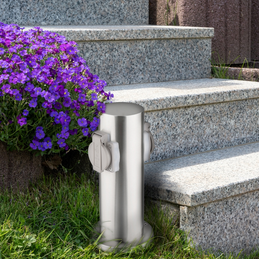 Colonna presa esterna 2P 230V IP44 cromo opaco rotonda