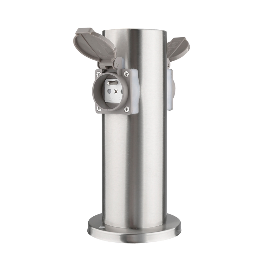 Multipresa verticale da esterno 2Z 230V IP44 cromo opaco arrotondato
