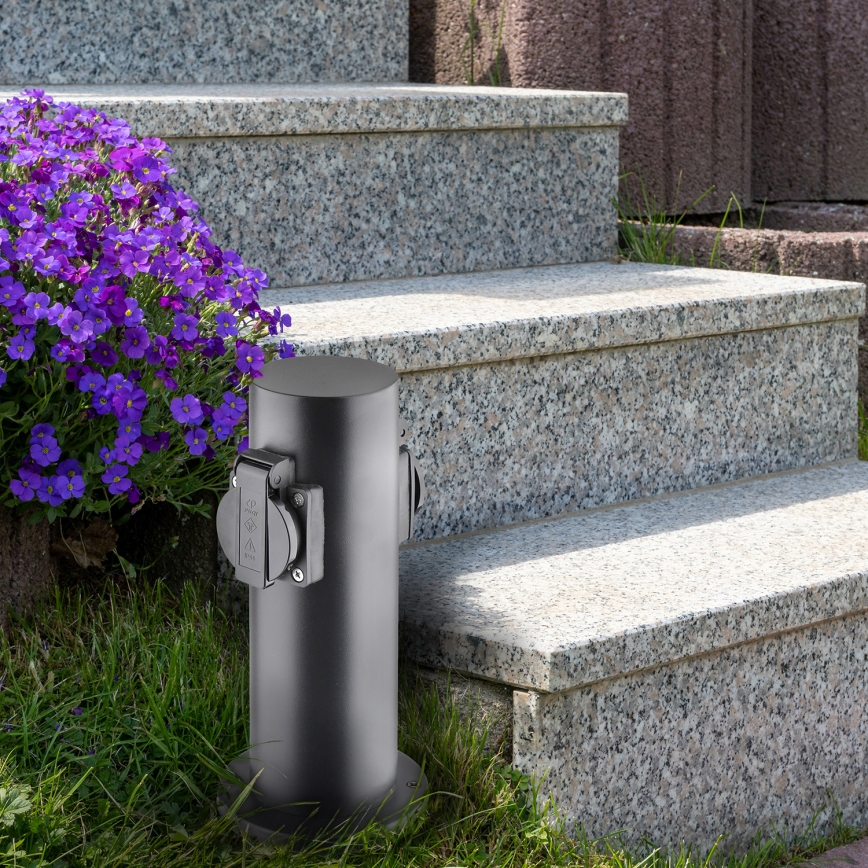 Colonna presa esterna 2 prese 230V IP44 nera rotonda