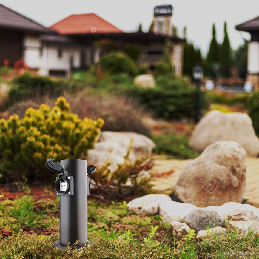 Colonna presa esterna 2 prese 230V IP44 nera rotonda