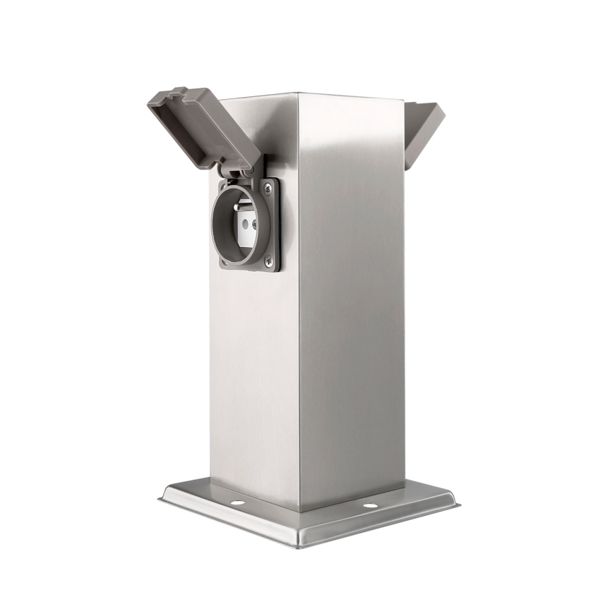 Colonna presa esterna 2 prese 230V IP44 cromo opaco quadrata