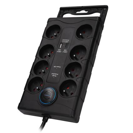 Cavo di prolunga con interruttore e protezione contro le sovratensioni 8Z Tipo E + 1x USB-A + 1x USB-C 2m nero