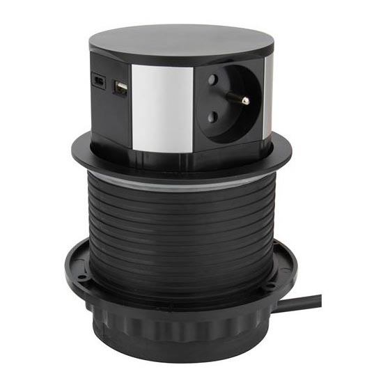 Solight PP100USBC-B - Colonna presa da tavolo 3x230V + 2xUSB nero