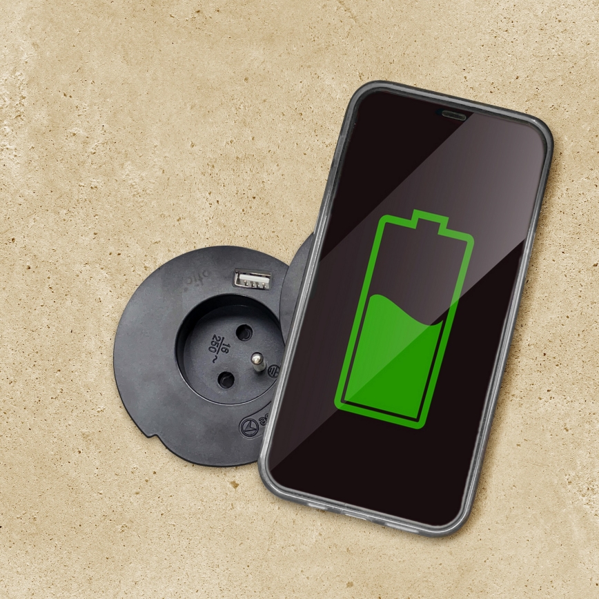 Presa da incasso con ricarica wireless da 10 W, 1 presa + USB A+C, nera