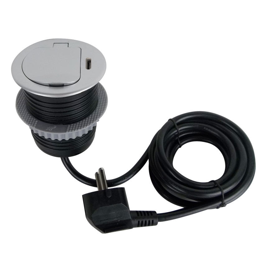 Colonna di prese per tavolo 1x230V + USB-C Power Delivery argento/nero