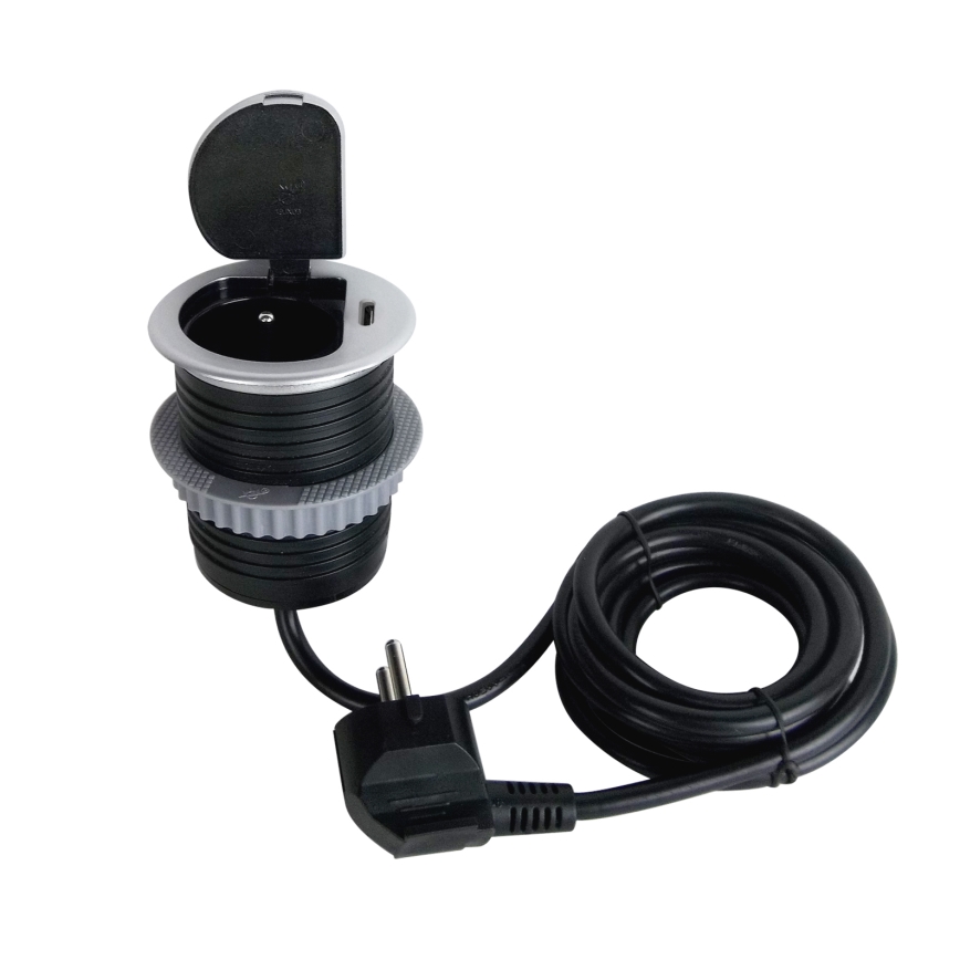 Colonna di prese per tavolo 1x230V + USB-C Power Delivery argento/nero
