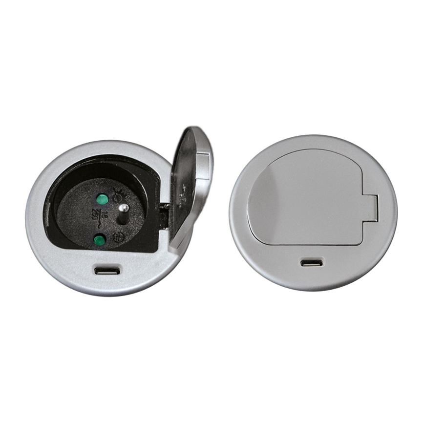 Colonna di prese per tavolo 1x230V + USB-C Power Delivery argento/nero