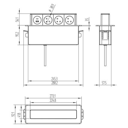 Colonna di prese per tavolo 3x230V + USB-A + USB-C
