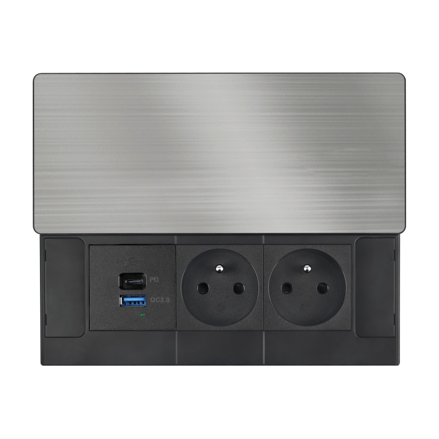 Presa da incasso con ricarica wireless da 20 W, 2 prese + USB-A + USB-C
