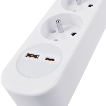 Multipresa 5Z con interruttore e ricarica USB A e C, cavo 3 m
