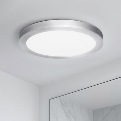 Plafoniera/pannello LED 2-in-1 a superficie/da incasso 24W/230V 3000/4000/6000K Ø 30 cm IP54 argento