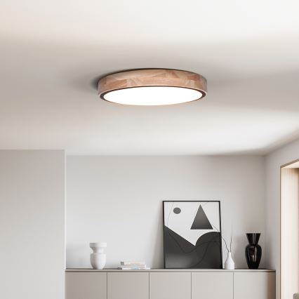 Plafoniera LED dimmerabile IRON OAK 48W/230V 3000-6500K rovere Ø 40 cm + telecomando incluso