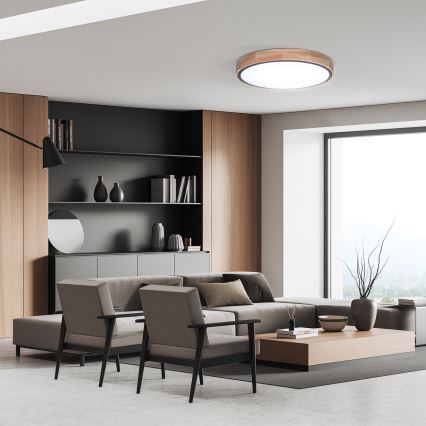 Plafoniera LED dimmerabile IRON OAK 48W/230V 3000-6500K rovere Ø 40 cm + telecomando incluso