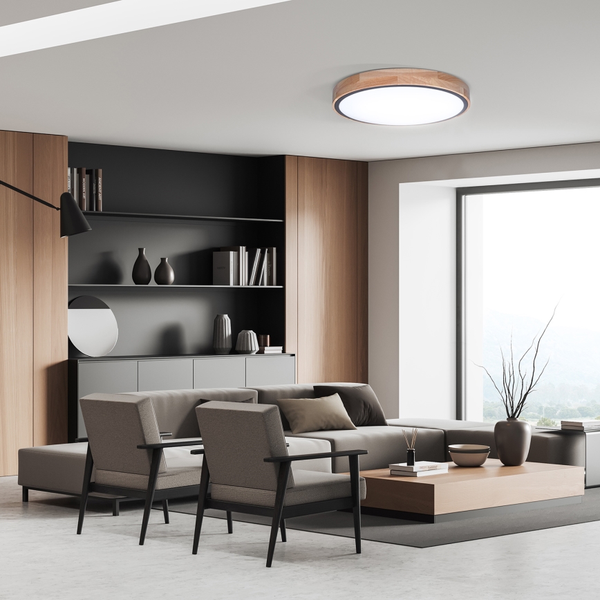 Plafoniera LED dimmerabile IRON OAK 48W/230V 3000-6500K rovere Ø 40 cm + telecomando incluso