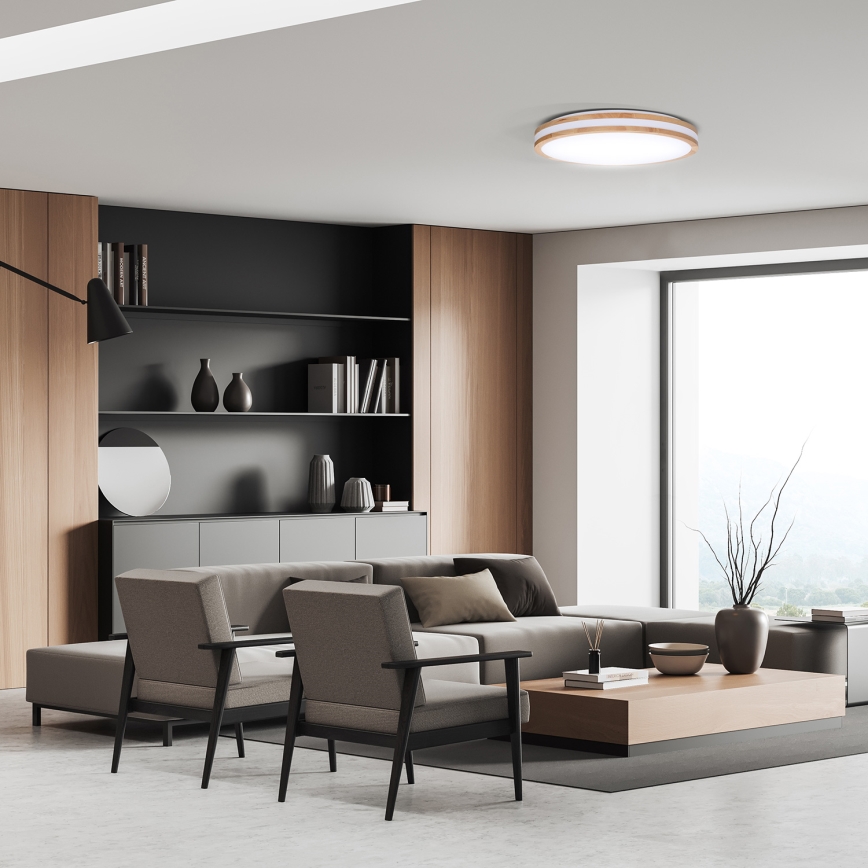 Lampada da soffitto dimmerabile LED WOODY LED/60W/230V 3000-6500K rovere Ø 50 cm con telecomando