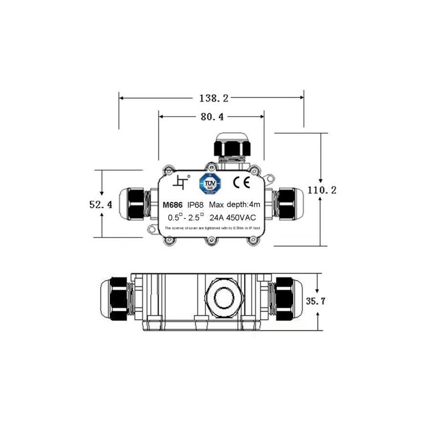 Connettore Cavi 3-12mm Connettore Elettrico Impermeabile A T - Giunto Spina 3 Vie IP68 Per Cavi, Nero, 24A 450V Connettori Elettrici A T Impermeabili