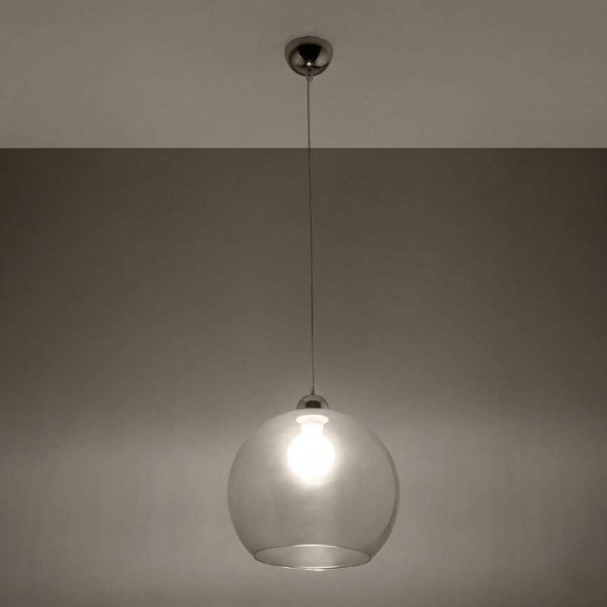 Lampadario a cavo BALL 1xE27/15W/230V Ø 30 cm trasparente/cromo lucido