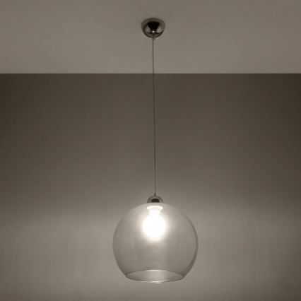 Lampadario a sospensione con cavo BALL 1xE27/15W/230V Ø 30 cm trasparente