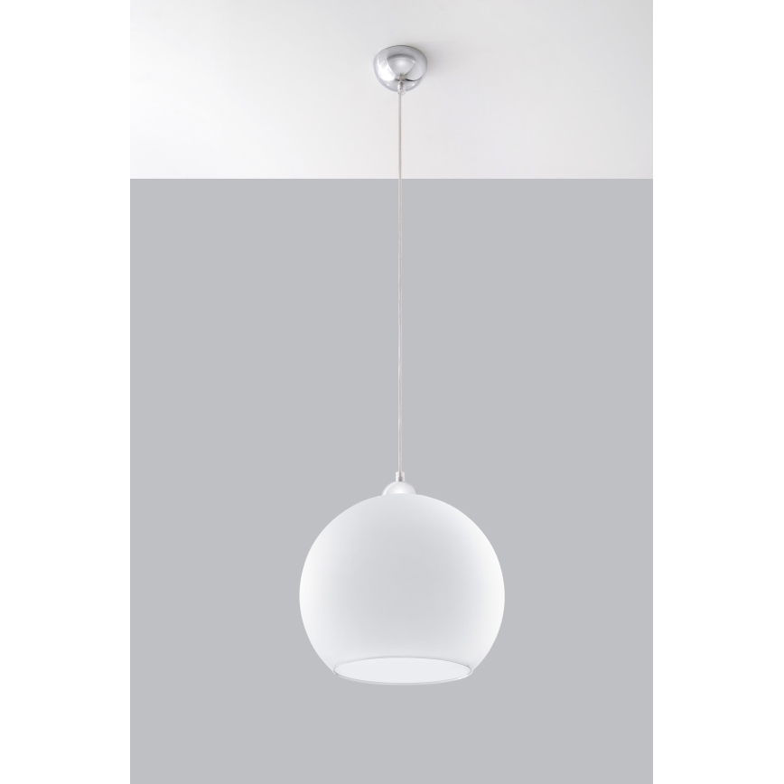 Lampadario a sospensione su cavo BALL 1xE27/15W/230V Ø 30 cm bianco/cromo lucido