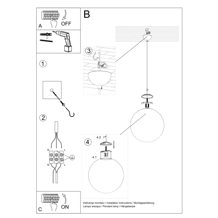 Lampada a sospensione su cavo UGO 1xE27/15W/230V Ø 20 cm bianco/cromo lucido