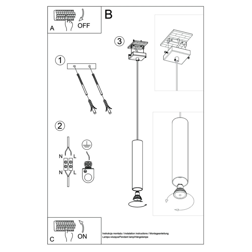 Lampadario a sospensione con filo LAGOS 1 1xGU10/10W/230V nero