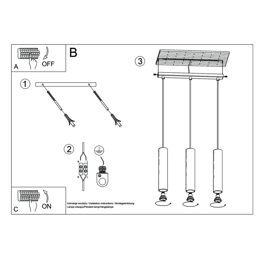 Lampadario a sospensione con filo LAGOS 3 3xGU10/10W/230V nero