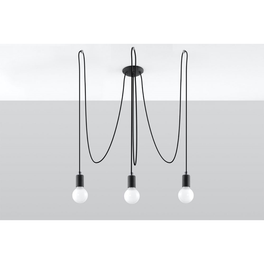 Lampadario a sospensione con filo EDISON 3 3xE27/60W/230V ragno nero