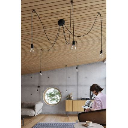 Lampadario a sospensione con filo EDISON 7 7xE27/60W/230V ragno nero