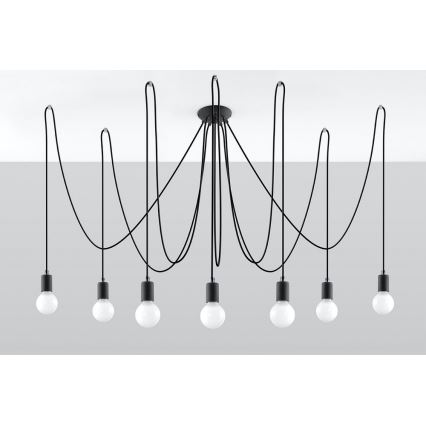 Lampadario a sospensione con filo EDISON 7 7xE27/60W/230V ragno nero