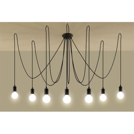 Lampadario a sospensione con filo EDISON 7 7xE27/60W/230V ragno nero