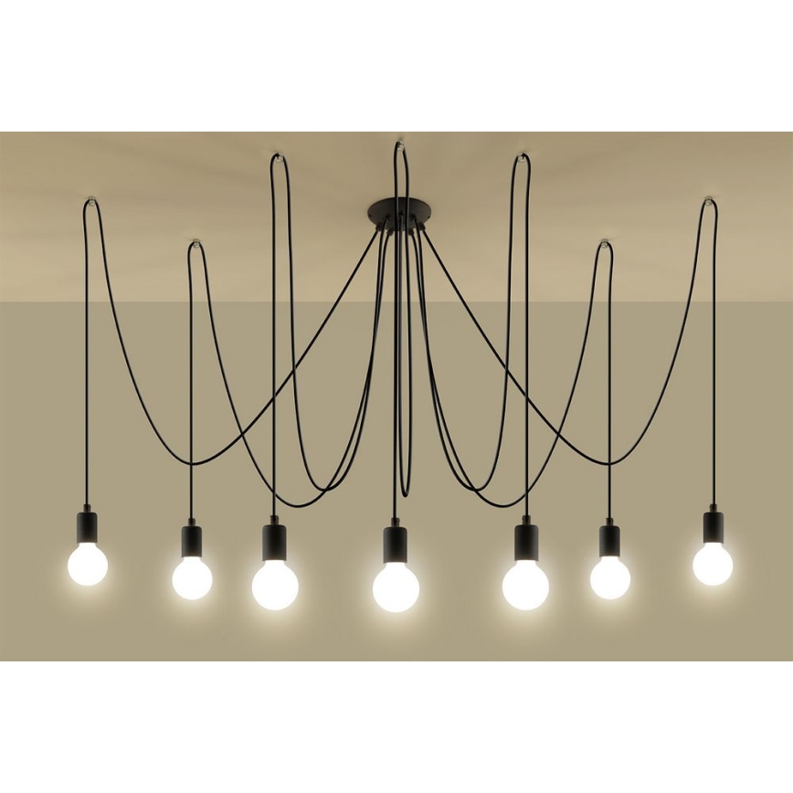 Lampadario a sospensione con filo EDISON 7 7xE27/60W/230V ragno nero