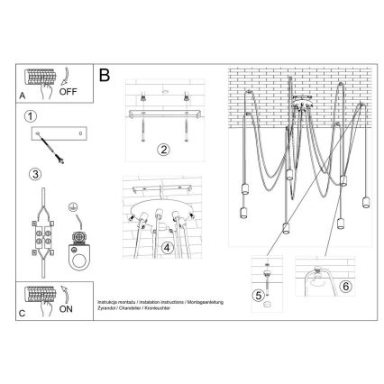 Lampadario a sospensione con filo EDISON 7 7xE27/60W/230V ragno nero