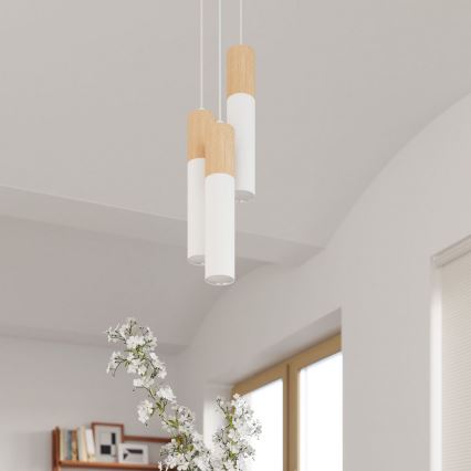 Lampadario a sospensione con filo PABLO 2xGU10/40W/230V bianco/faggio