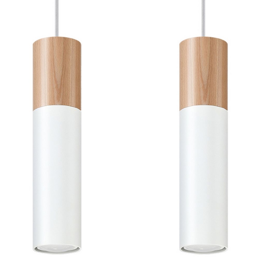 Lampadario a sospensione con filo PABLO 2xGU10/40W/230V bianco/faggio