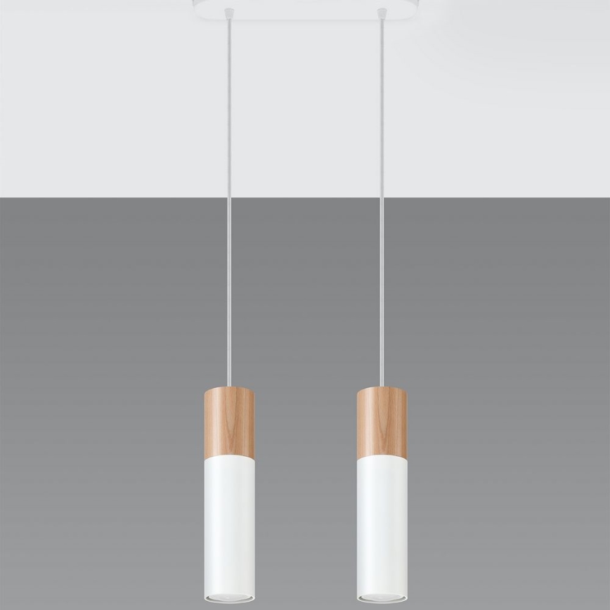Lampadario a sospensione con filo PABLO 2xGU10/40W/230V bianco/faggio