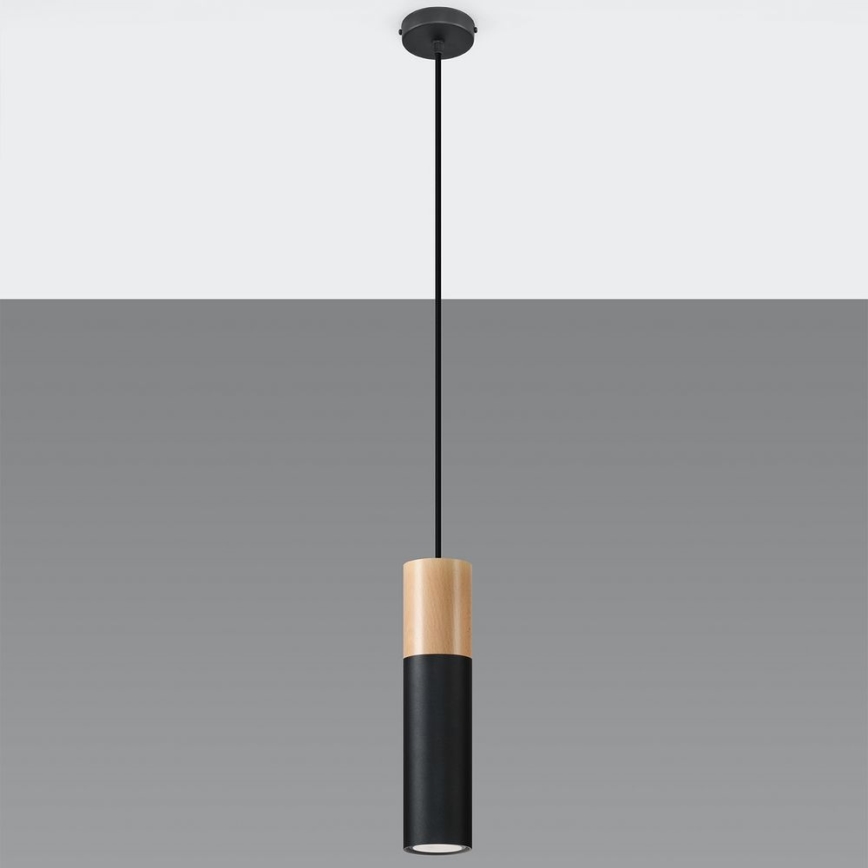 Lampadario a sospensione con filo PABLO 1xGU10/40W/230V nero/faggio