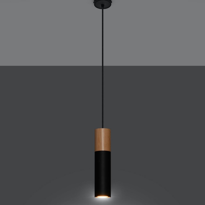 Lampadario a sospensione con filo PABLO 1xGU10/40W/230V nero/faggio