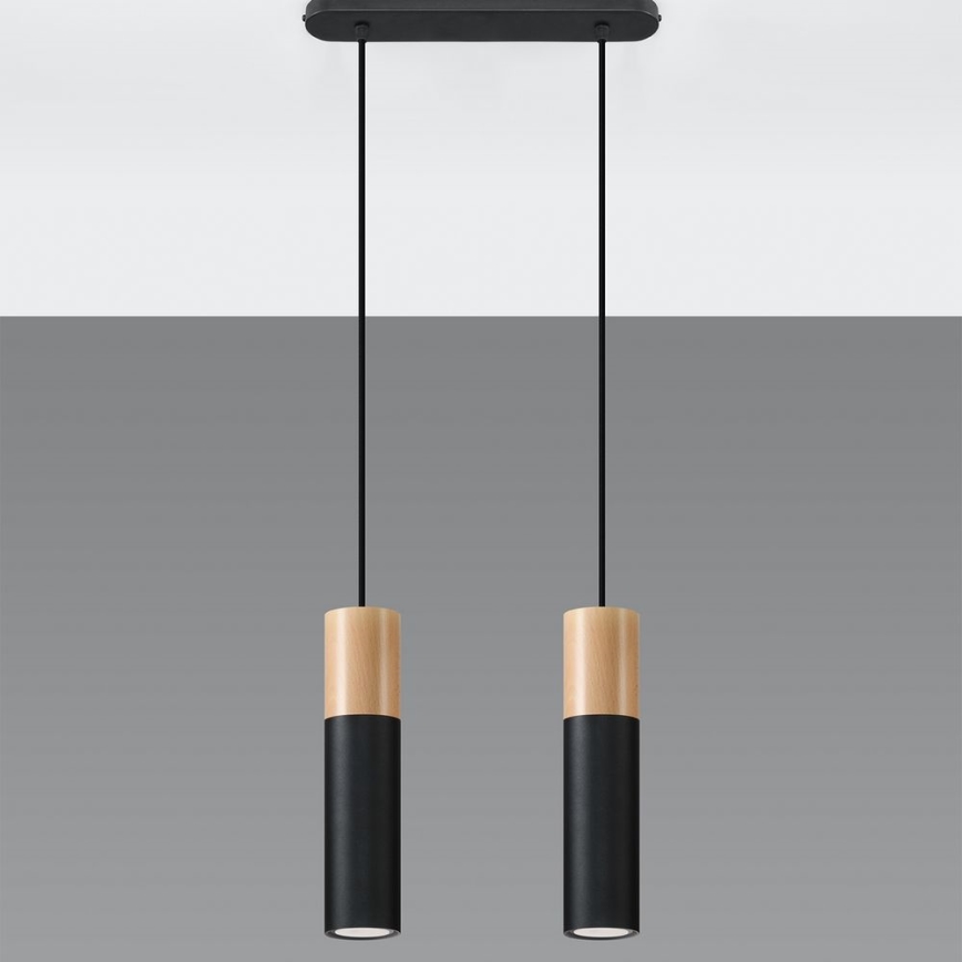 Lampadario a sospensione con filo PABLO 2xGU10/40W/230V nero/faggio