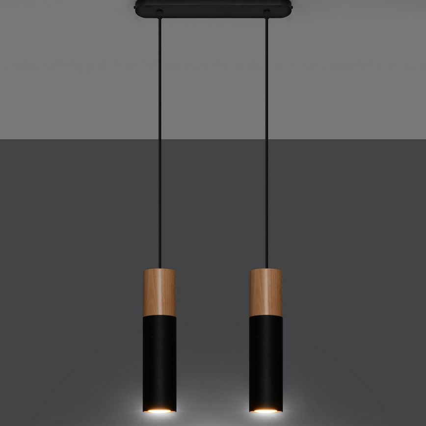 Lampadario a sospensione con filo PABLO 2xGU10/40W/230V nero/faggio