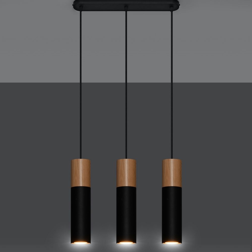 Lampadario a sospensione con filo PABLO 3xGU10/40W/230V nero/faggio