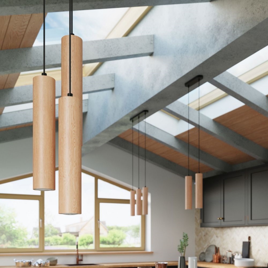 Lampadario a sospensione con filo LINO 3xGU10/40W/230V faggio