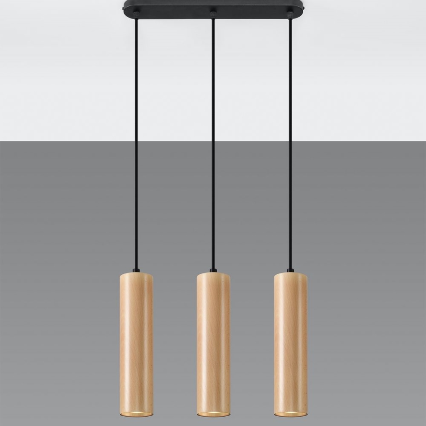 Lampadario a sospensione con filo LINO 3xGU10/40W/230V faggio