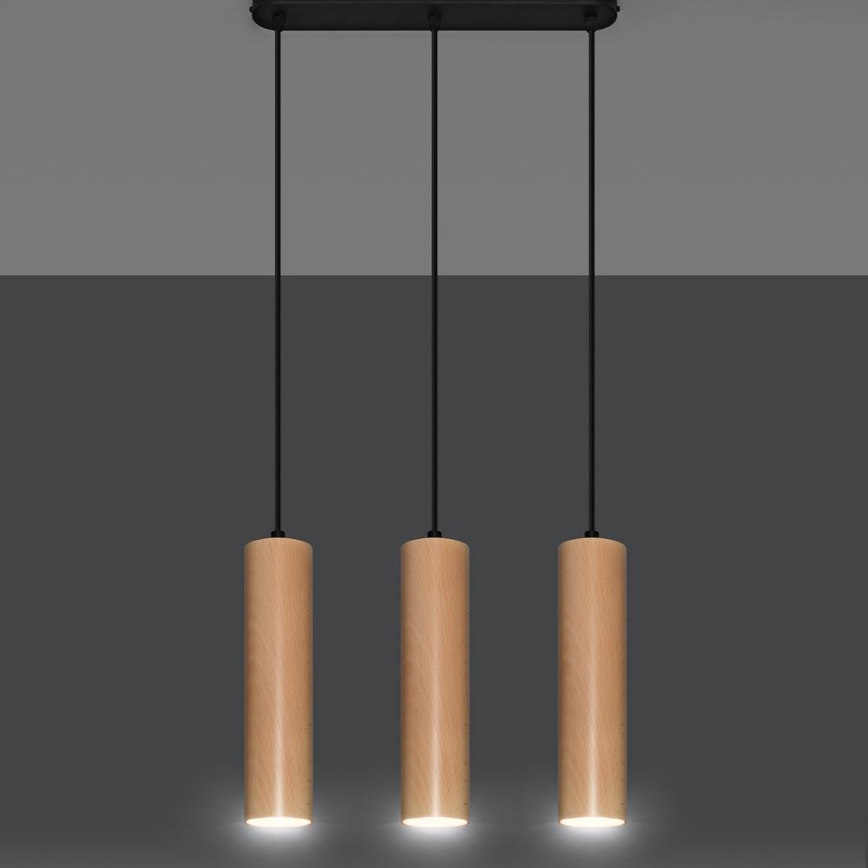Lampadario a sospensione con filo LINO 3xGU10/40W/230V faggio