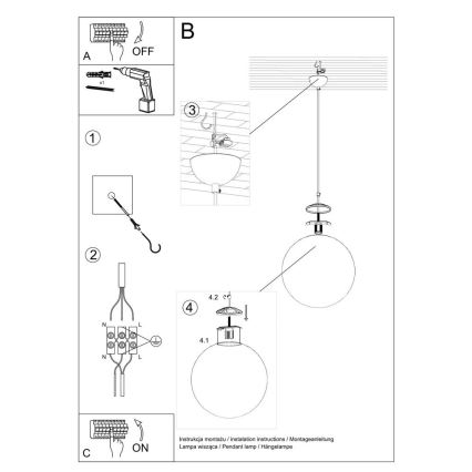 Lampadario su filo TOYA 1xE27/60W/230V d. 20 cm