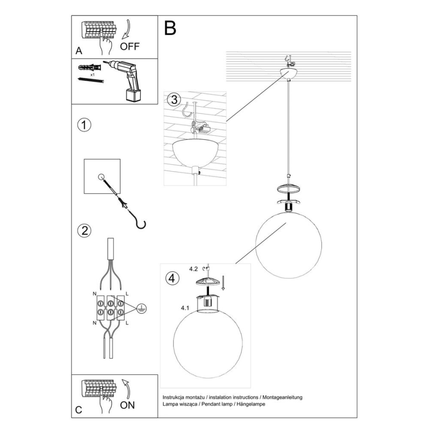 Lampadario a cavo TOYA 1xE27/60W/230V Ø 20 cm bianco/oro