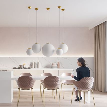 Lampadario a sospensione con cavo TOYA 1xE27/60W/230V Ø 30 cm bianco/oro