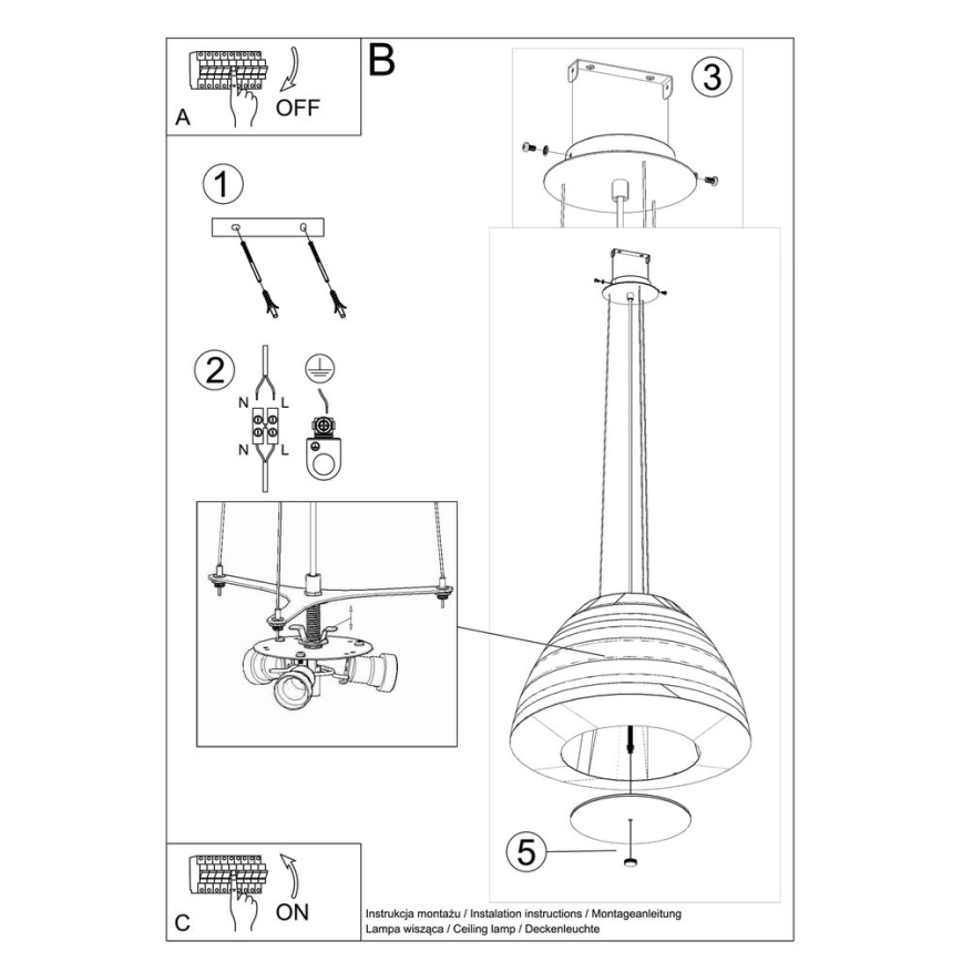 Lampadario su filo BELLA 3xE27/60W/230V d. 60 cm bianco