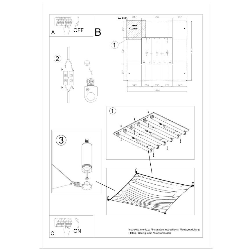 Plafoniera LED LUNA 6xG13/8,5W/230V 140x140 cm bianca
