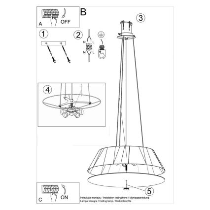 Lampadario su filo VEGA 5xE27/60W/230V d. 60 cm nero